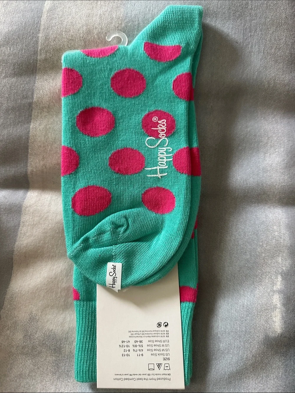 Happy Socks Men’s Combed Cotton Crew Dress Socks 10-13 New With Tags Teal Pink - Picture 2 of 3